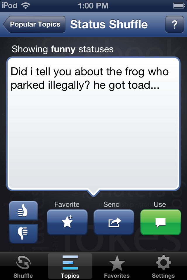 Status Shuffle for Facebook iPhone